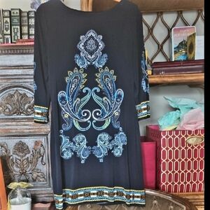 Glamour Navy Paisley Shift Stretch Dress Contrasting Colors